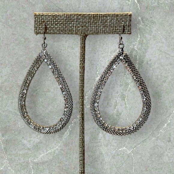 Source Unknown Jewelry - Stunning Silver and Rhinestone Large Teardrop Earrings ~ Pre-loved